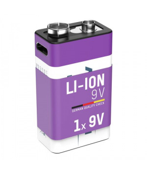 Accu Li-Ion 9V 400mAh à pression avec charge USB-C