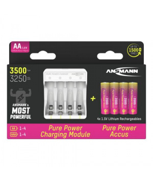 Chargeur + Pack 4 accus Li-Ion 1.5V 3250mAh AA Ansmann