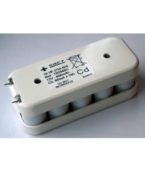 Batterie Saft 12V 10VE 2/3A 600mA NiCd Flasque Saft