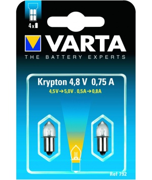 2 bulbs 4.8V 0.75 A KRYTON smooth Cap Varta 2 bulbs 4.8V 0.75 A KRYTON smooth Cap Varta