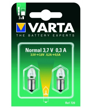 2 Ampoules 3.7V 0.3A culot lisse Varta