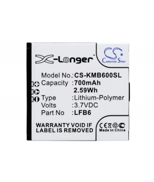 3.7V 0.7Ah Li-ion battery for KAZAM Life B6