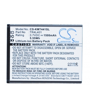 3.7V 1.5Ah Li-ion battery for KAZAM TR4L4044044-01